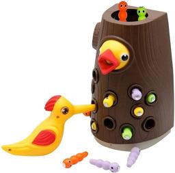 Montessori Toy for Children, Woodpecker Magnetic Catch, Worm Bugs, Small Birds, Feeding Game, Kids Early Educational Family Toys - Image 1