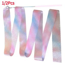 1/2pcs 2M/4M Arte Ginástica Ballet Dance Fita com Twirling Vara Criança Piscando Glitter Esporte Desempenho Faixa Estágio Show Prop - Image 1