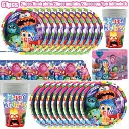 Disney Theme Party Decoração Supplies Set for Children, Inside Out 2 Balões de Aniversário, Copos De Papel, Pratos, Guardanapos, Kit Deco - Image 6