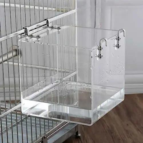 Caixa de Banho Transparente em Acrílico para Pássaros com Design Pendurado e Engrossado, Ideal para Chuveiros e Acessórios de Gaiola