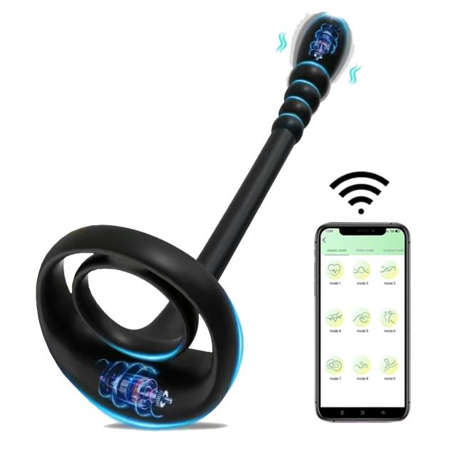 Anel Peniano Vibrador Bluetooth App Massagem Próstata Anal Butt Plug Masculino Adulto