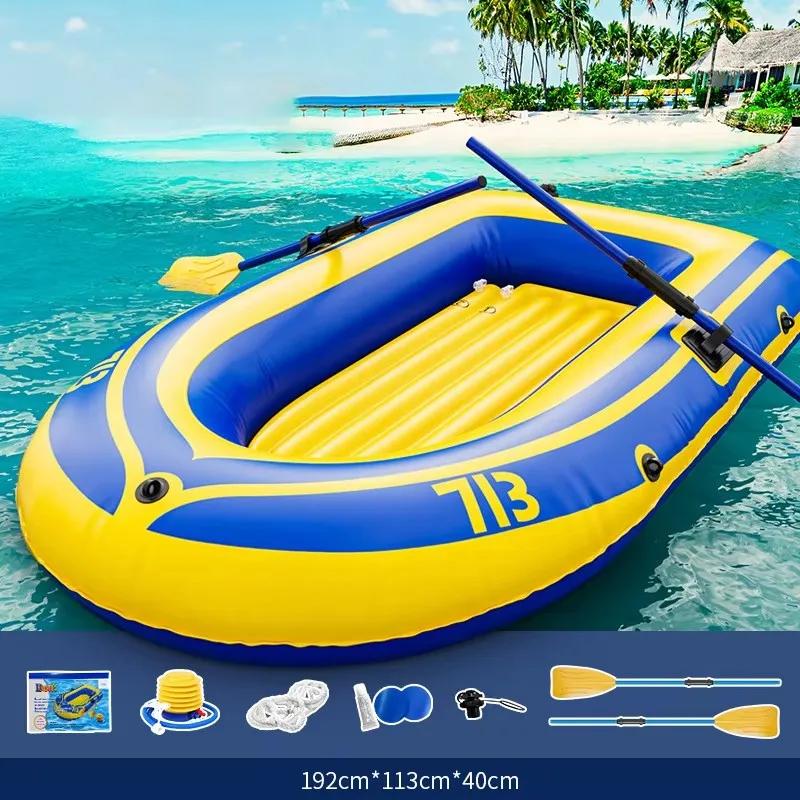 PVC duplo inflável borracha barco, pesca barco jangada com remos bomba, canoa para rafting e mergulho, transporte de água, 192x113cm - Image 1