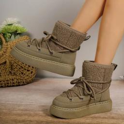 2024 outono e inverno novas botas de neve de sola grossa cross-tie engrossado meados de comprimento sobre o joelho botas femininas quentes - Image 3