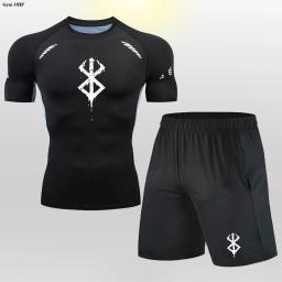 Treino de compressão Anime masculino, camiseta esportiva, terno de shorts, ginásio Fitness, corrida, jogging sportwear, treino Rashguard - Image 6