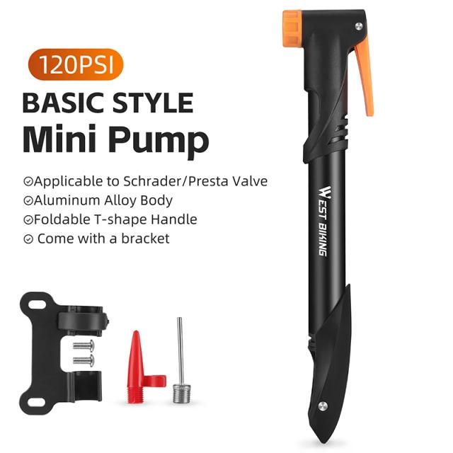 Bomba de Bicicleta Compacta Oeste Biking com Manômetro 120PSI - Ideal para MTB, Estrada e Inflar Bolas