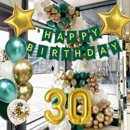 Decorações de festa para homens e mulheres, papel pom poms, balões para 30 °, 50 ° e 60 ° aniversário, verde e dourado - Image 3