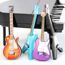 Simulação clássica guitarra dollhouse instrumento musical em miniatura popular guitarras modelo para barbies ob11 boneca decoração acessórios - Image 3