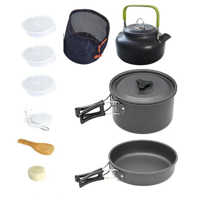 Kit Leve de Panelas Dobráveis para Acampamento com Chaleira, Utensílios Portáteis e Louça de Alumínio para Piquenique, Churrasco e Viagens