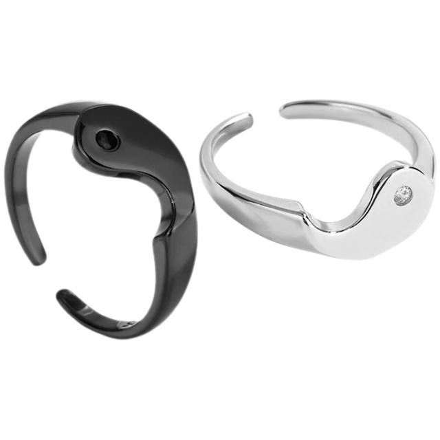Anéis ajustáveis de Tai Chi para senhoras - Jóias de noivado Yin Yang em estilo minimalista