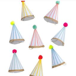1 pçs papel cone chapéus de aniversário fantasiar-se meninas meninos primeira festa de aniversário colorido listrado chapéu decorações de festa adulto crianças - Image 6