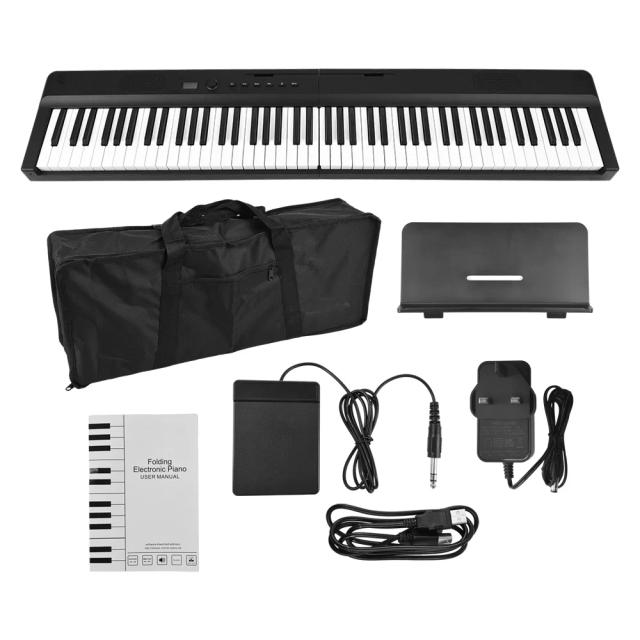 Piano Dobrável de Tamanho Grande com Pedal e Bolsa de Transporte, Órgão Eletrônico com Alto-Falantes Estéreo e Conexão Bluetooth