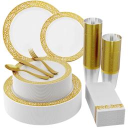 Transparente prata plástico descartável talheres, bandeja com óculos de prata, festa de aniversário suprimentos, 175 PCs, 25 convidado - Image 1