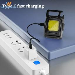 Pequena lanterna led chaveiro luz usb recarregável tocha luz de trabalho multifuncional portátil cob 90 °   Lanterna de acampamento de rotação - Image 4