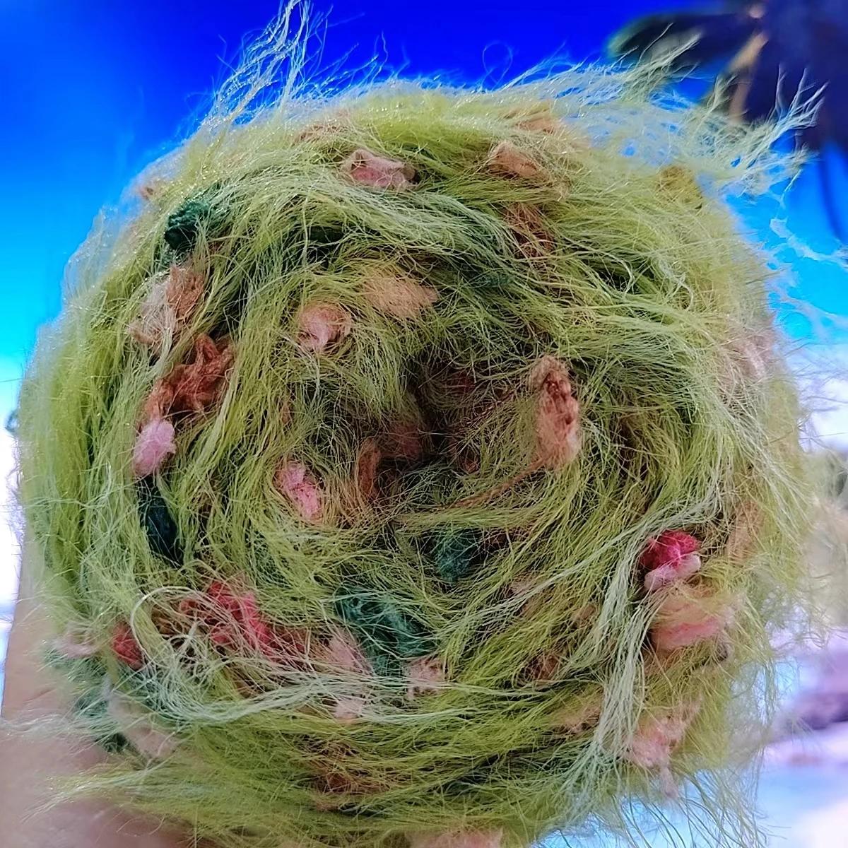 Fios de lã de pelúcia Faux verde para tricô, flor colorida, fio misturado à mão, DIY artesanal, saco tecido, chapéu, cachecol, crochê, 80g - Image 1