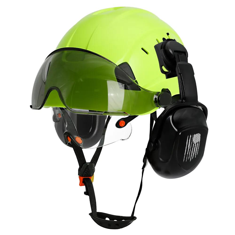 Capacete de segurança de construção ce com viseira, óculos embutidos, protetores de orelha para engenheiro, capacete de trabalho industrial ansi, proteção de cabeça - Image 1