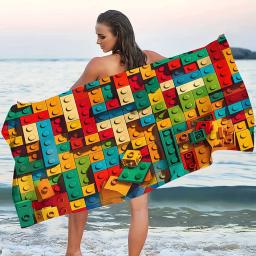 Toalha de praia colorida com padrão LEGO para diversão ao sol Adequado para toalhas, toalhas de banho, toalhas de praia - Image 2