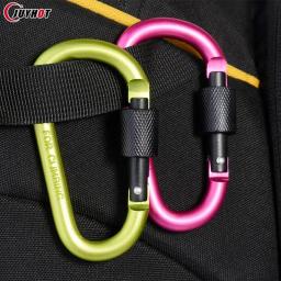 Tipo d mosquetão com bloqueio ao ar livre escalada acampamento bold liga de alumínio bloqueio fecho chaveiro multi sobrevivência engrenagem viagem kit - Image 3