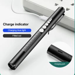 Usb recarregável médica acessível caneta luz mini lanterna de enfermagem led tocha lâmpada com clipe de aço inoxidável bolso lanterna led - Image 5