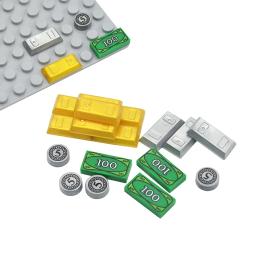 Cidade tesouro ouro prata diamante cofre blocos de construção jóias dólares dinheiro moeda tijolo figuras compatíveis acessórios crianças brinquedo - Image 6