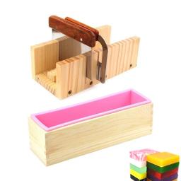 Kit de moldes de sabão de silicone 1,2l, 42 oz, molde retangular de sabão de silicone de madeira com raspador reto ondulado de aço inoxidável, faça você mesmo - Image 1