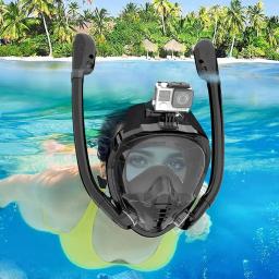 Máscara de snorkel facial completa 180 ° Visão panorâmica silicone seco superior mergulho óculos de natação com 2 snorkels anti-nevoeiro anti-mar - Image 1