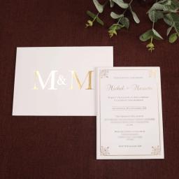 Convites elegantes personalizados do casamento com envelope do cartão do RSVP, bolso de carimbo quente, hardboard branco, cartões nupciais do chuveiro, 100 PCes - Image 1