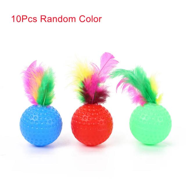 Brinquedo Interativo para Gatos: 10 Bolas de Golfe de Plástico com Pena para Diversão Garantida