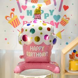 Balão de bolo de aniversário com base, balão de folha de pé, balão de bolo fofo, crianças, meninos, meninas, decoração de festa de aniversário, chá de bebê - Image 4