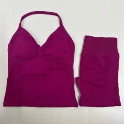 Sem logotipo yogaginym conjunto feminino sem costas regatas cintura alta scrunch shorts sem costura terno de ginásio roupas de fitness activewear conjuntos de treino - Image 6