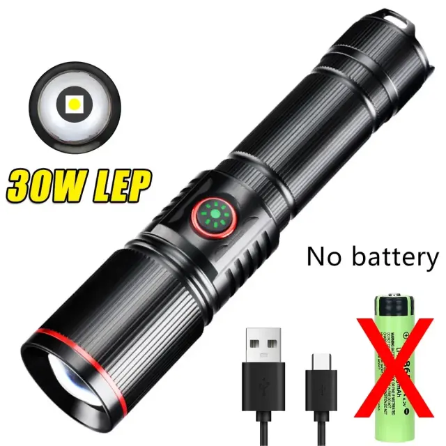 Lanterna LED Recarregável de Alta Potência com Zoom para Caça, Pesca e Camping - Ideal para Emergências e Atividades ao Ar Livre 300W