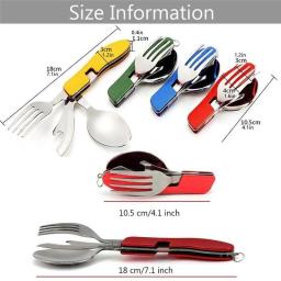 Aço inoxidável Folding Pocket Cutelaria, Camping Utensílios, Caminhadas Kits, Kits de Sobrevivência, Viagem, 4 em 1 - Image 5