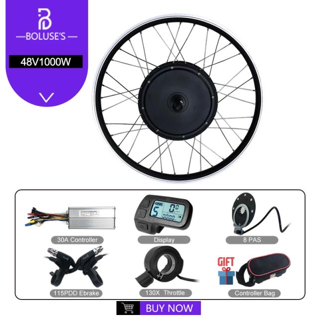 Kit Completo de Conversão para Bicicleta Elétrica: Motores Dianteiro e Traseiro de Cubo, Para Rodas de 16 a 29 Polegadas, Potência de 250W a 2000W, Compatível com 36V e 48V