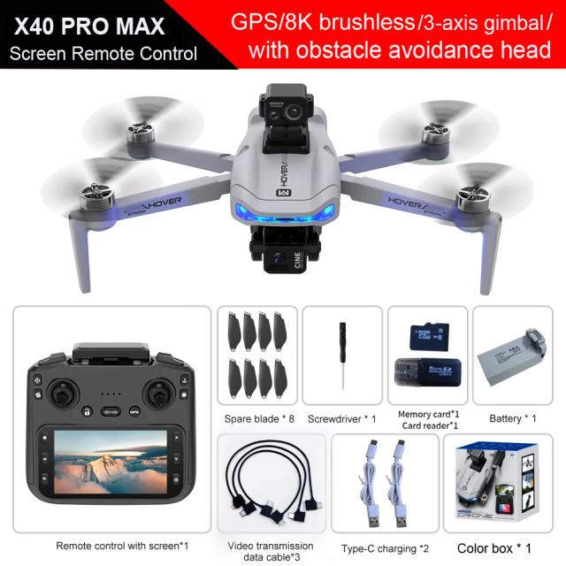 Novo X40 MAX Drone 4K Profissional 3 Eixos Gimbal Tela 4.5" Evita Obstáculos GPS FPV