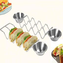 Taco Titular Rustproof Alta Resistência Taco Rack Resistant Food Storage Holder Aço Inoxidável Taco Suporte com Dipping Cup - Image 1