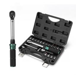 1/4 '' Drive 2-24N.m Conjunto de chave de torque de escala dupla precisa MTB Bike Socket Wrench Kit de caixa de ferramentas de reparo de catraca de bicicleta e motocicleta - Image 1