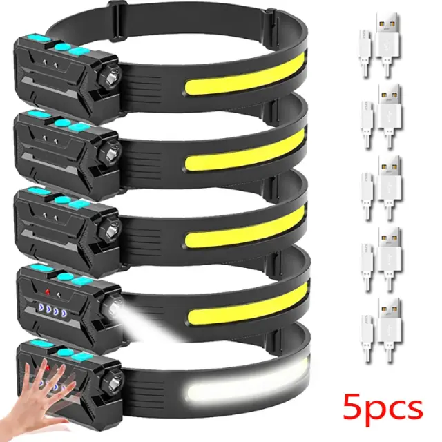 Lanterna de Cabeça Recarregável USB LED COB + XPE com Bateria 18650 Embutida para Camping e Pesca