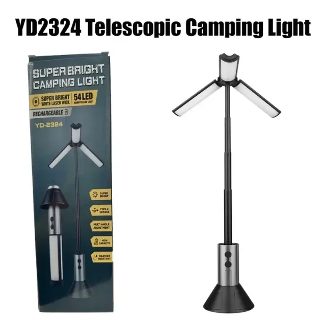 Lanterna Dobrável Recarregável KDULIT: Luz de Acampamento Telescópica Portátil com Base de Suporte para Trabalho ao Ar Livre