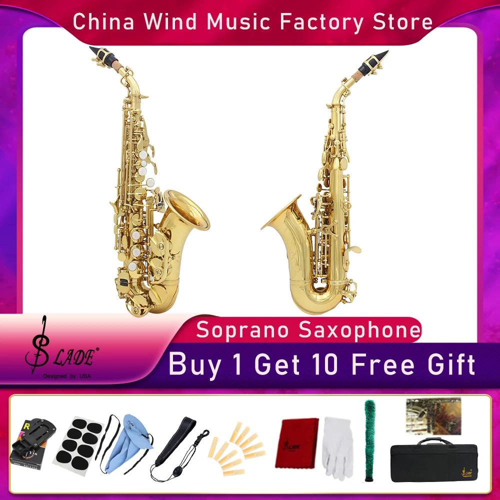 SLADE-Saxofone Soprano Gold, B Flat, Instrumento de Sopros, Compre 1 Receba 10 Presentes Grátis, Parte Sax para Estudante Iniciante - Image 1