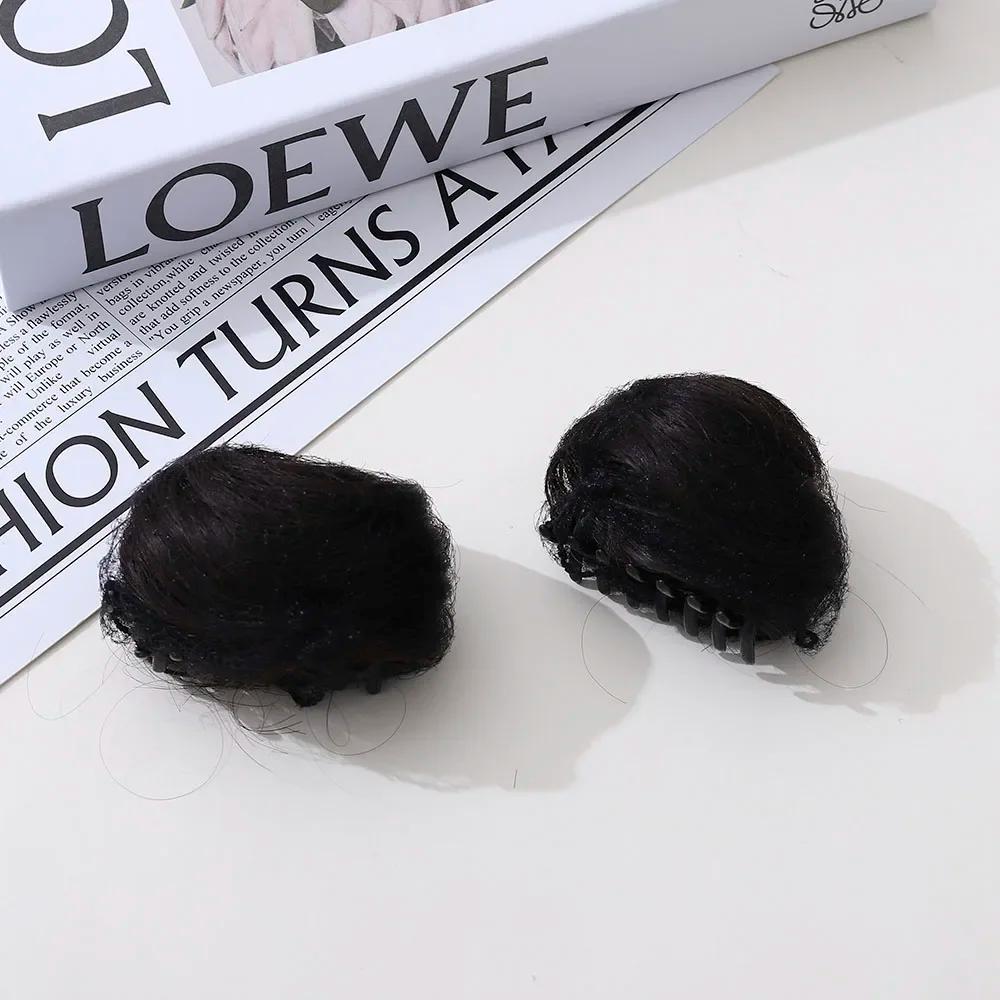 Bun de cabelo sintético coreano para mulheres, preto, marrom, reto, grampo, extensão do cabelo, hairpieces para mulheres, chignons de orelha de gato, 2pcs - Image 1