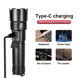 Alumínio liga lanterna tática, zoom telescópico LED, TYPE-C carregamento, exterior multifunções carregamento tesouro, XHP70 - Image 5