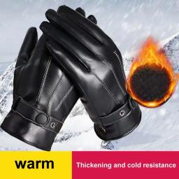 Luvas de couro grossas para homens, Luvas Touchscreen, Luvas de motocicleta, Resistente ao desgaste, Isolado, Inverno - Image 3