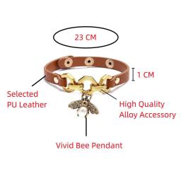 Encantador-Pulseiras e braceletes de couro PU estilo punk para mulheres, joias com botões de metal, abelha vívida, pingentes, marrom, novo, 2024 - Image 5