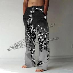 Calças masculinas calças retas escorpião 3d impresso elástico cordão design bolso frontal praia animal gráfico calças yk2 moto - Image 4