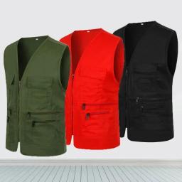 Multi Bolso Grupo Trabalho Vest masculino, Outdoor Tactical Caminhadas Coletes de pesca, Fotografia Diretor mangas Zipper Jacket - Image 4