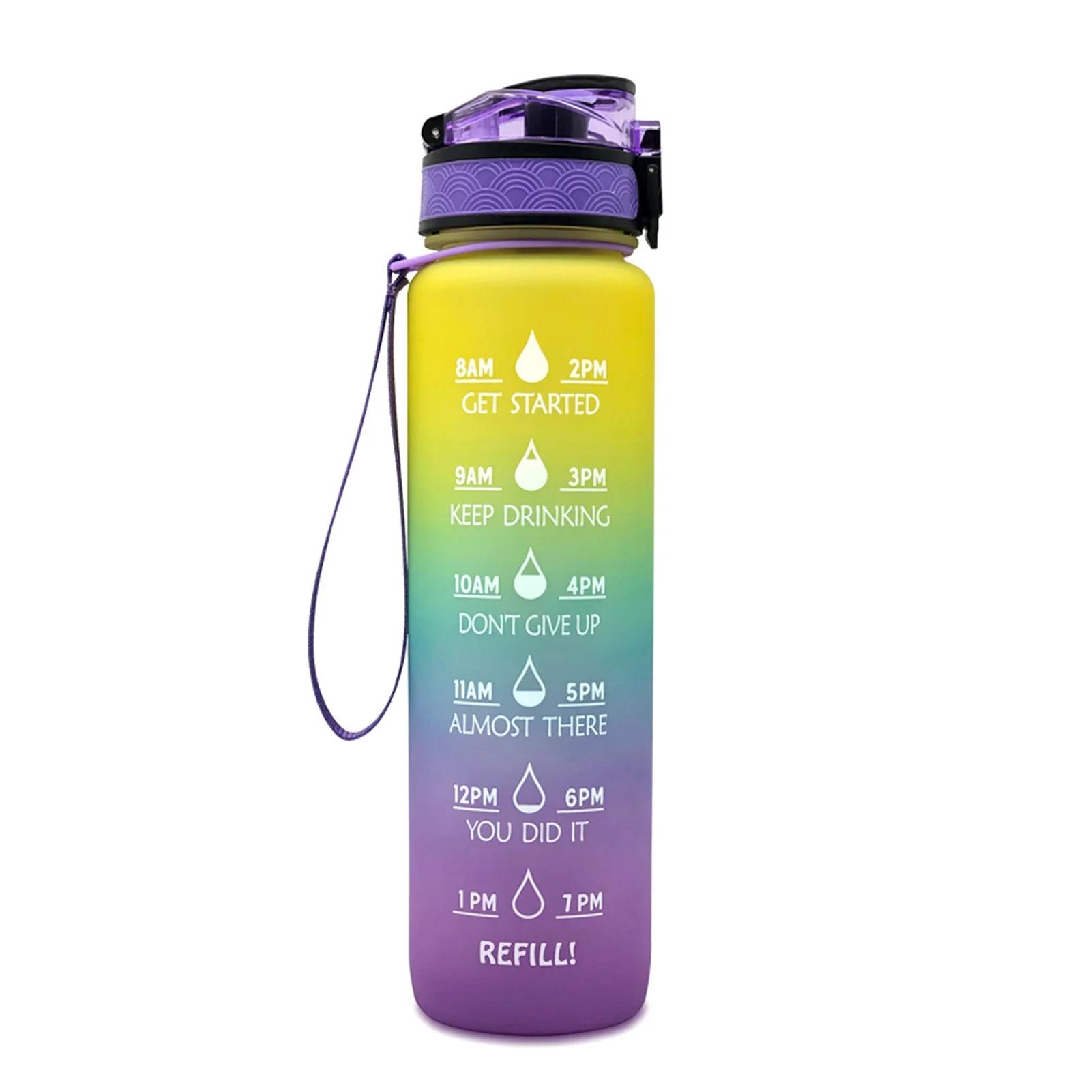 Garrafa de água esportiva com copo de palha, 1 Litro, Time Maker, à prova de vazamento, sem BPA, copo fosco para exterior, garrafa de bebida, 1 L - Image 1
