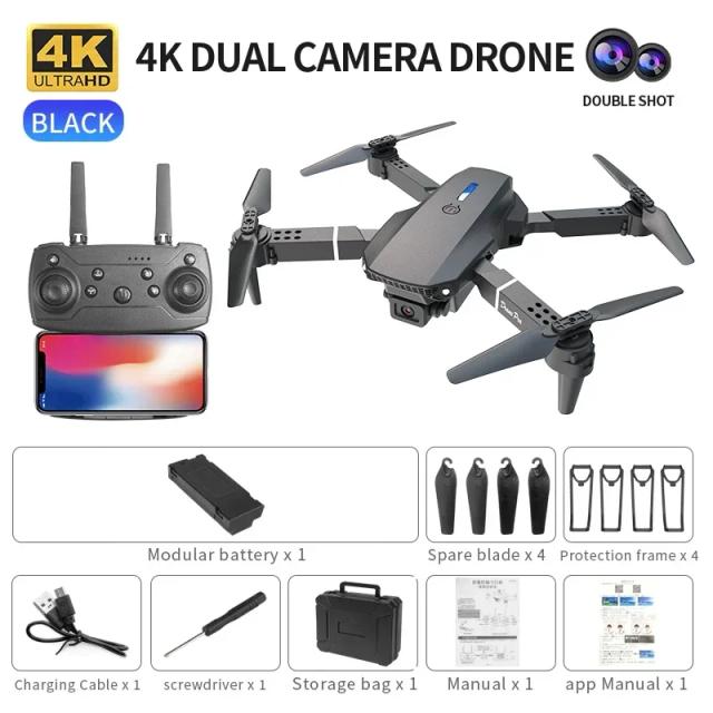 Drone E88 4K HD Câmera Wi-Fi FPV Dobrável Quadricóptero RC 100m