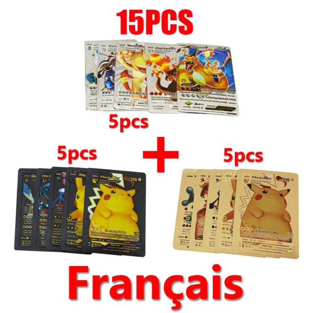 Cartas Pokémon Rainbow para Crianças: Coleção Completa de Ouro, Prata, Vmax e GX, Ideal para Treinadores e Presentes de Natal em Espanhol, Inglês e Francês