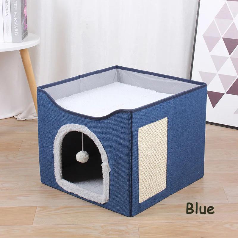 Cama de gato de camada dupla, casa de estimação dobrável interior, caverna lavável do gato, almofada de arranhões, ninho de cão de armazenamento - Image 1
