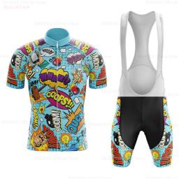 Conjuntos de camisa de ciclismo de quadrinhos explosivos verão dos homens bicicleta manga curta roupas ciclismo maillot camisa de ciclismo bib shorts - Image 1