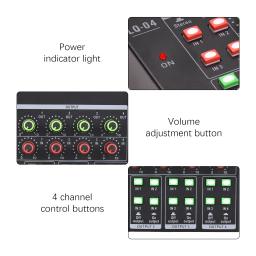Misturador de áudio estéreo portátil, amplificador de auscultadores, botão ajustável de volume leve para guitarra, TV, celular, Record Studio, 4 canais - Image 3